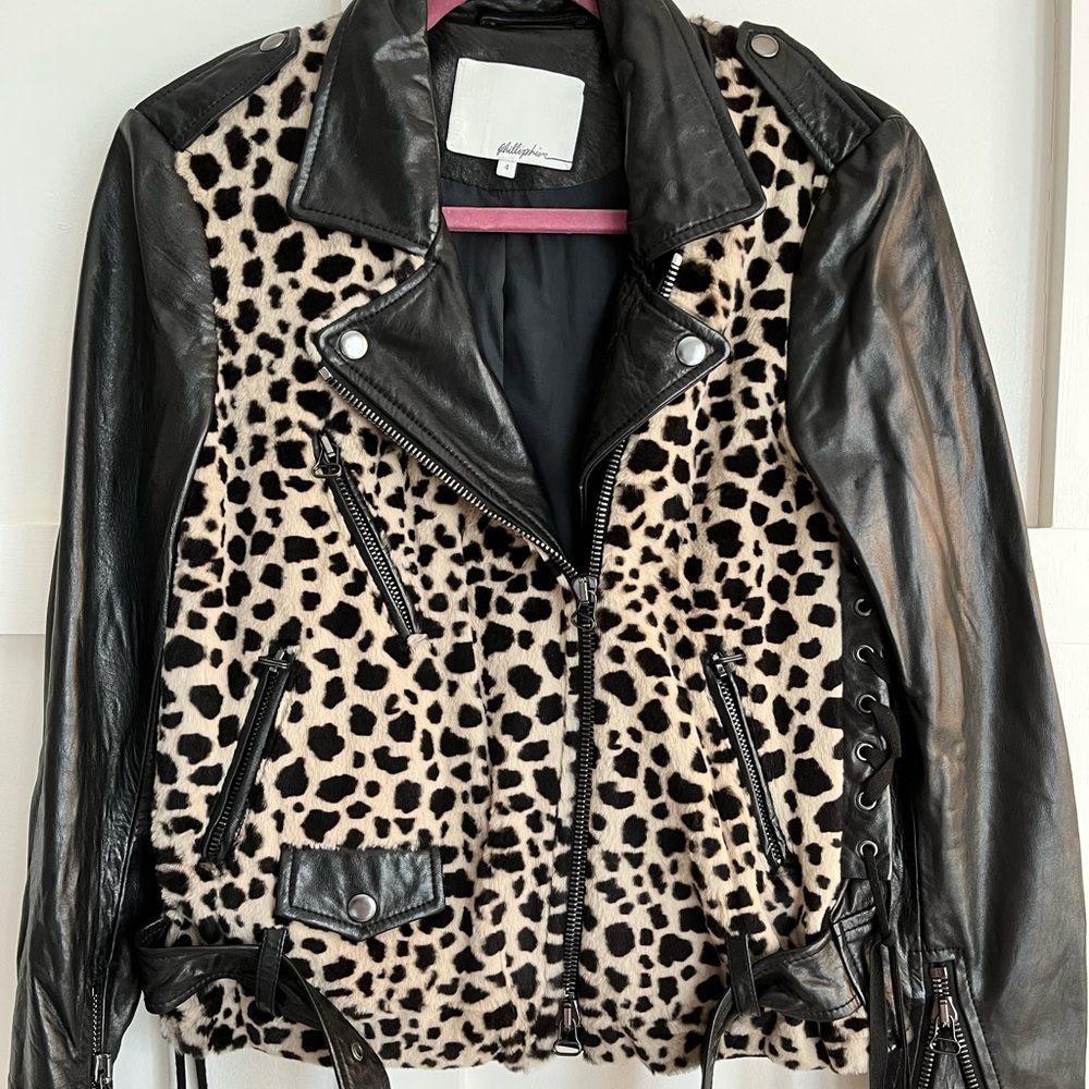 3.1 Phillip Lim Animal Print Fur Leather Moto Jacket sz 4